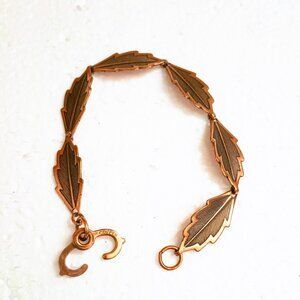 Vintage Copper Leaf Link Bracelet 7.5